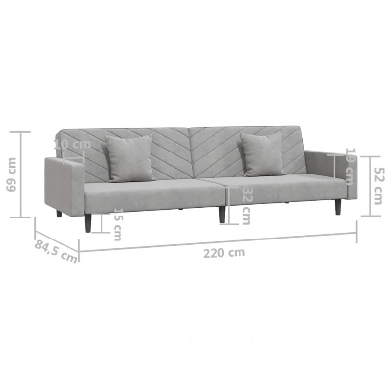 2-Seater Sofa Bed with Two Pillows Light Grey Velvet 2-Seater Sofa Bed with Two Pillows Light Grey Velvet