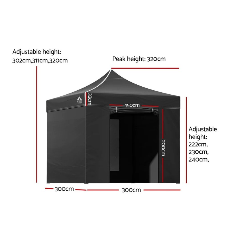 Instahut Gazebo 3x3 Pop Up Marquee Folding Tent Wedding Gazebos Camping Outdoor Shade Canopy Black Instahut Gazebo 3x3 Pop Up Marquee Folding Tent Wedding Gazebos Camping Outdoor Shade Canopy Black