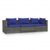 3-Seater Sofa with Cushions Grey Poly Rattan