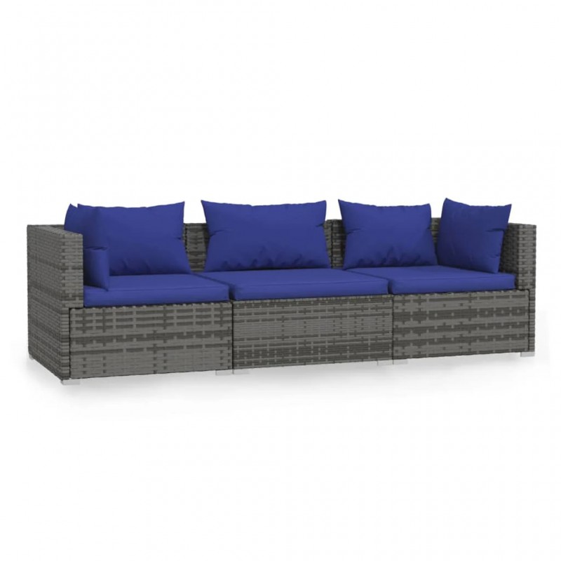 3-Seater Sofa with Cushions Grey Poly Rattan 3-Seater Sofa with Cushions Grey Poly Rattan