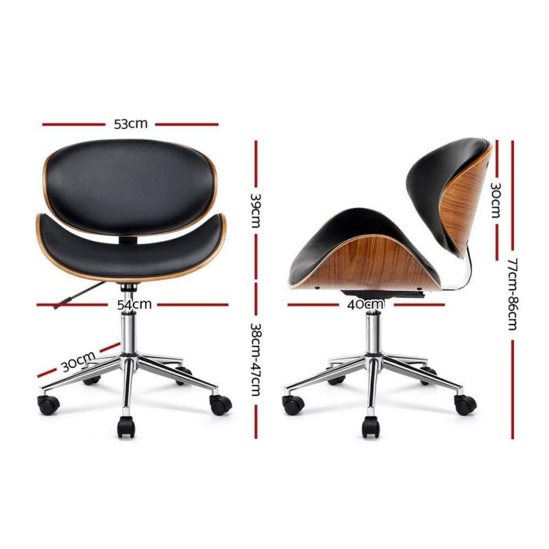 Artiss Wooden Office Chair Leather Seat Black Artiss Wooden Office Chair Leather Seat Black