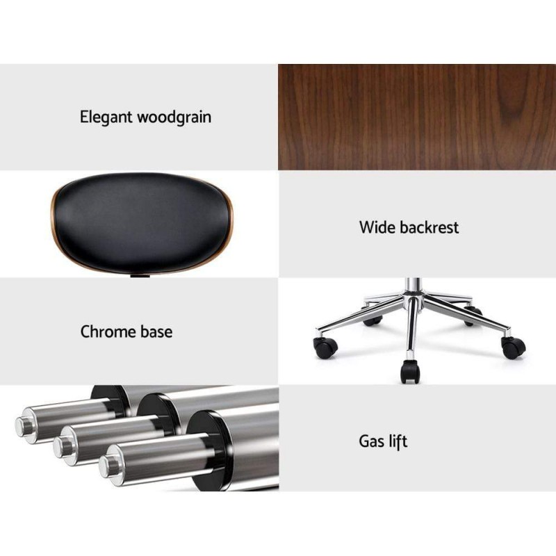 Artiss Wooden Office Chair Leather Seat Black Artiss Wooden Office Chair Leather Seat Black