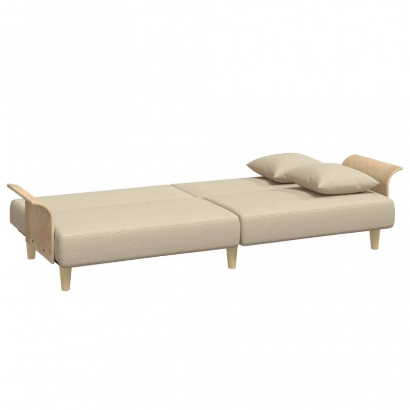 Sofa Bed with Armrests Cream Fabric Sofa Bed with Armrests Cream Fabric