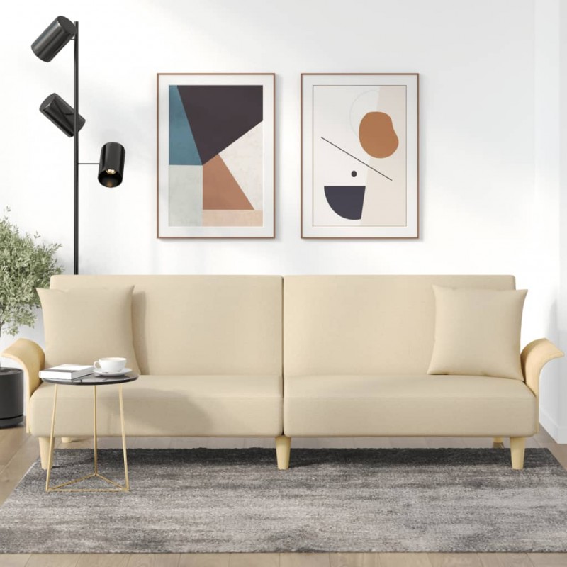 Sofa Bed with Armrests Cream Fabric