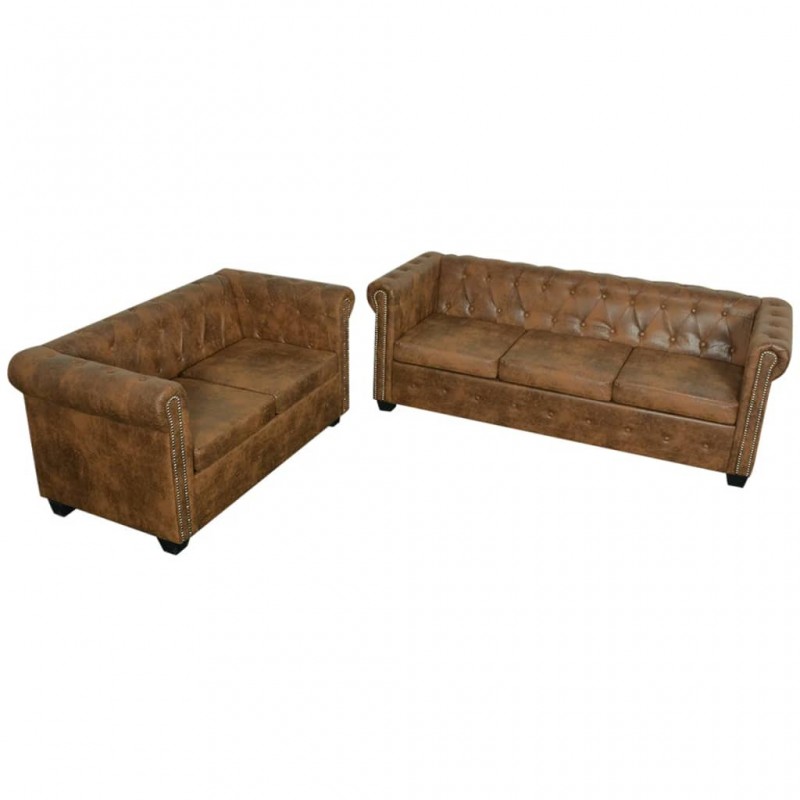 Chesterfield 2-Seater and 3-Seater Sofa Set Brown