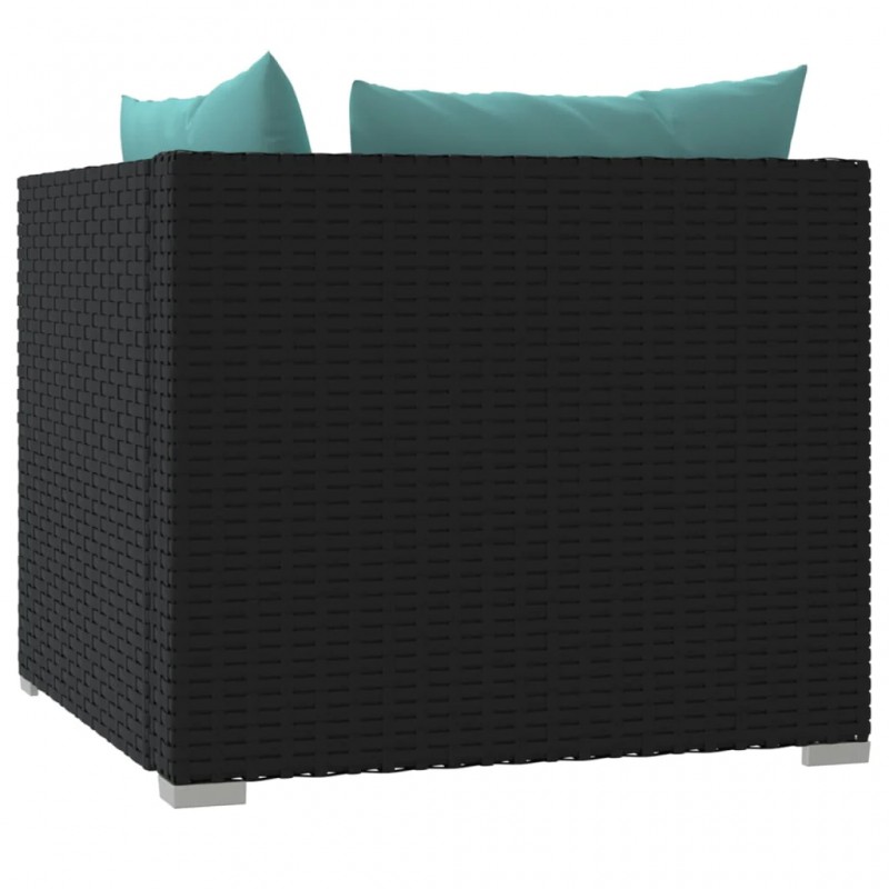 2-Seater Sofa with Cushions Black Poly Rattan 2-Seater Sofa with Cushions Black Poly Rattan