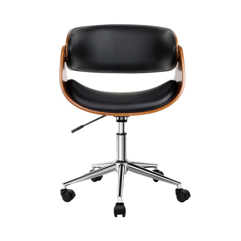 Artiss Wooden Office Chair Leather Seat Black Artiss Wooden Office Chair Leather Seat Black