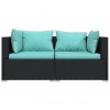 2-Seater Sofa with Cushions Black Poly Rattan