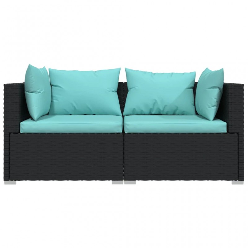 2-Seater Sofa with Cushions Black Poly Rattan 2-Seater Sofa with Cushions Black Poly Rattan