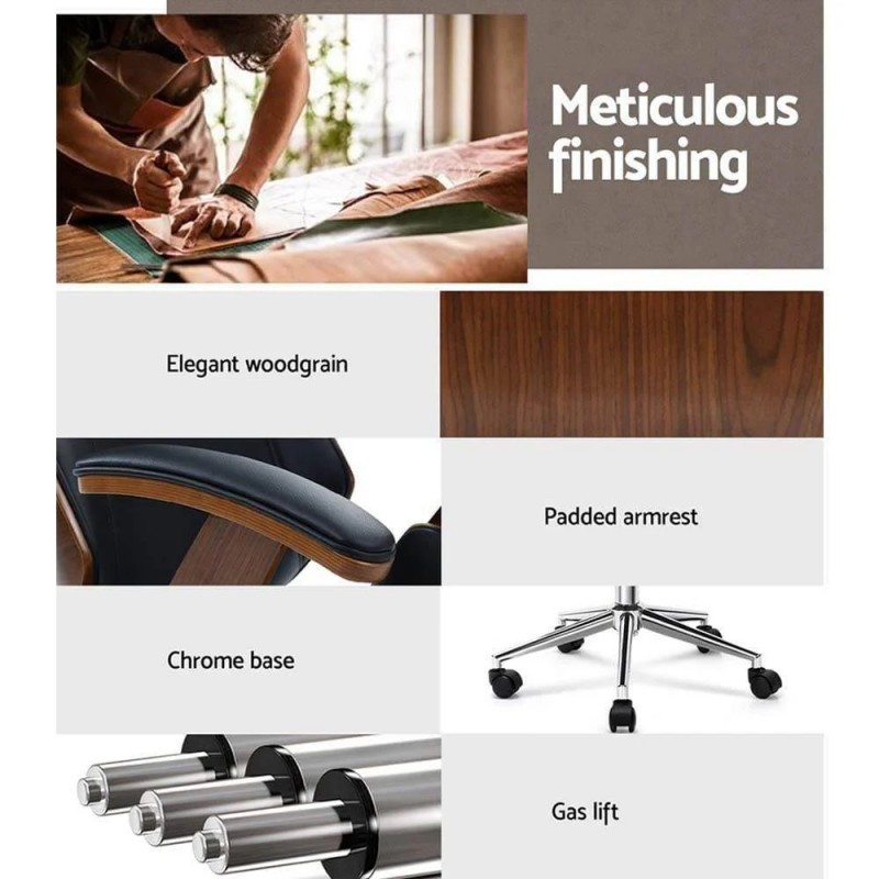 Artiss Wooden Office Chair Leather Seat Black Artiss Wooden Office Chair Leather Seat Black