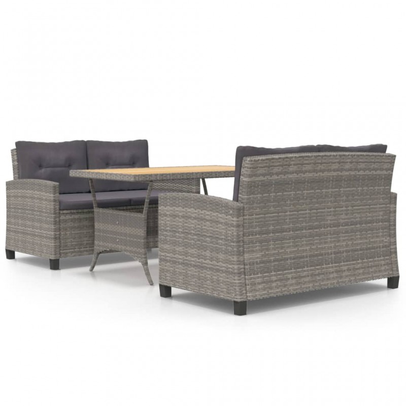 3 Piece Garden Dining Set with Grey Cushions Poly Rattan 3 Piece Garden Dining Set with Grey Cushions Poly Rattan