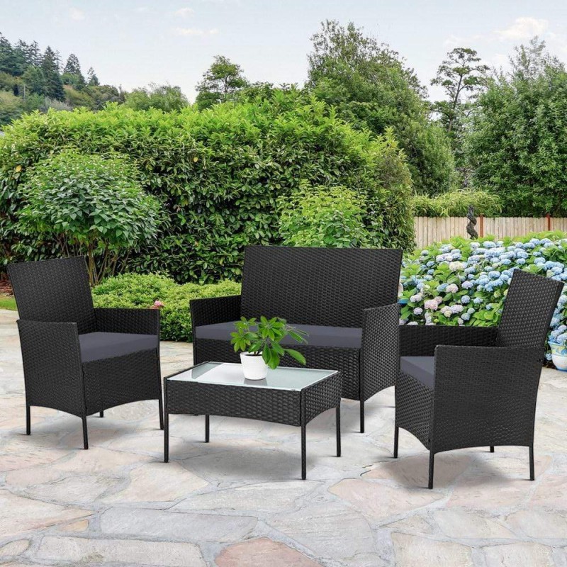 Gardeon 4 Seater Outdoor Sofa Set Wicker Setting Table Chair Furniture Black Gardeon 4 Seater Outdoor Sofa Set Wicker Setting Table Chair Furniture Black