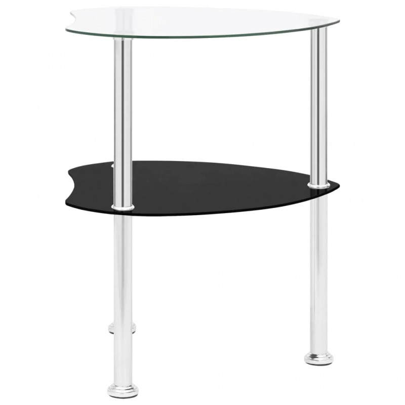 2-Tier Side Table Transparent & Black 38x38x50cm Tempered Glass 2-Tier Side Table Transparent & Black 38x38x50cm Tempered Glass
