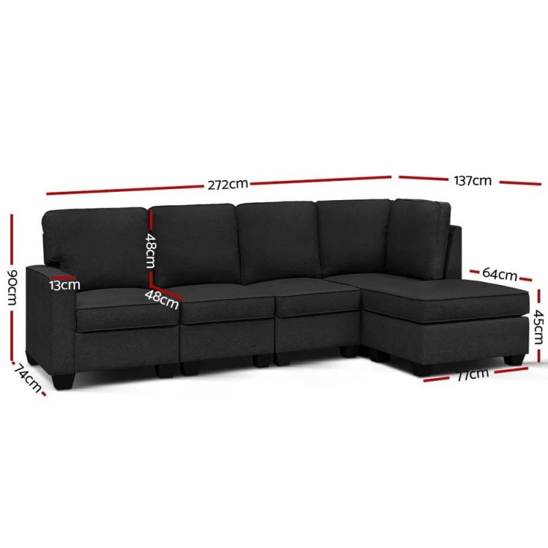Artiss Modular Sofa Chaise Set 5-seater Dark Grey Artiss Modular Sofa Chaise Set 5-seater Dark Grey