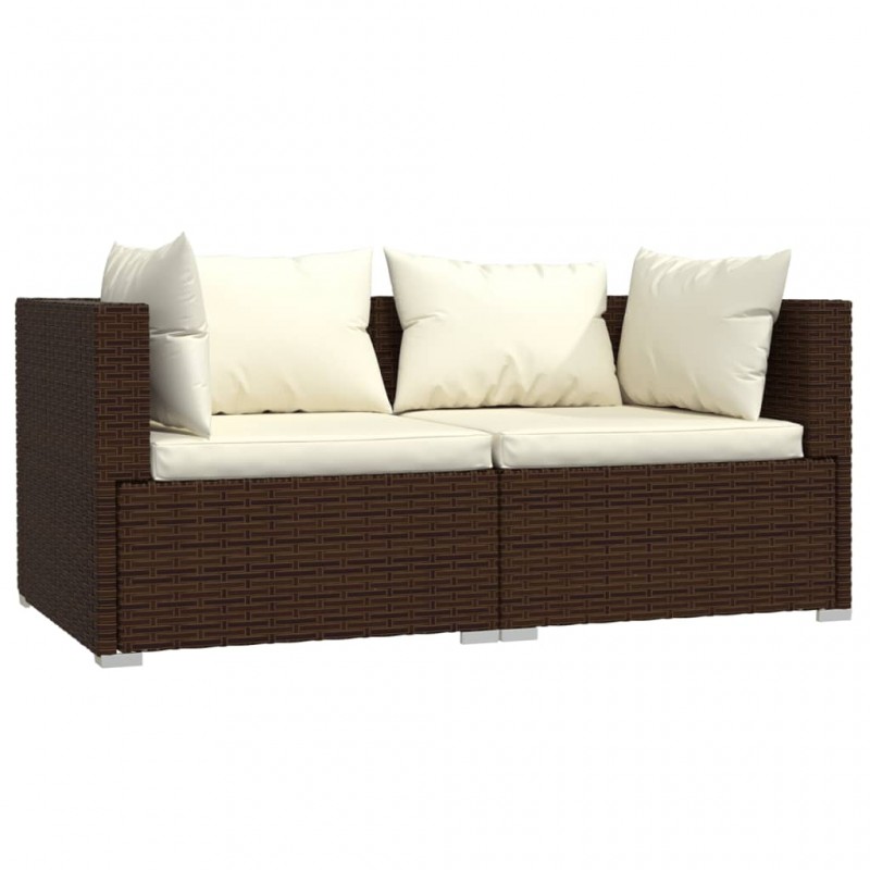 2-Seater Sofa with Cushions Brown Poly Rattan 2-Seater Sofa with Cushions Brown Poly Rattan
