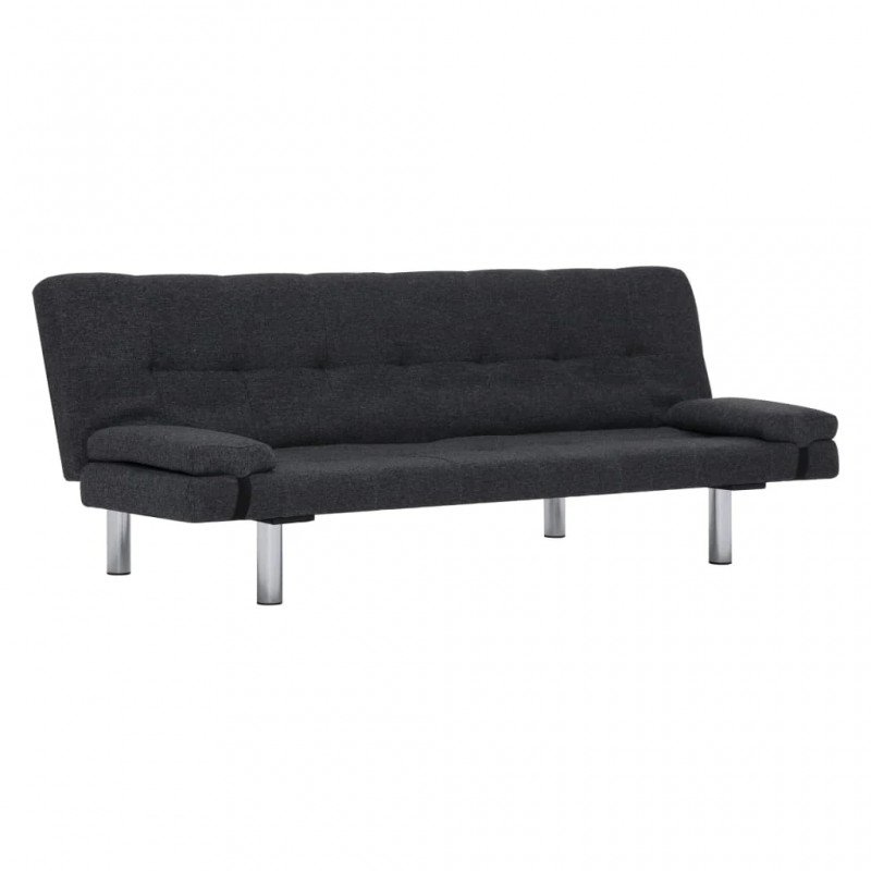 Sofa Bed with Two Pillows Dark Grey Polyester Sofa Bed with Two Pillows Dark Grey Polyester