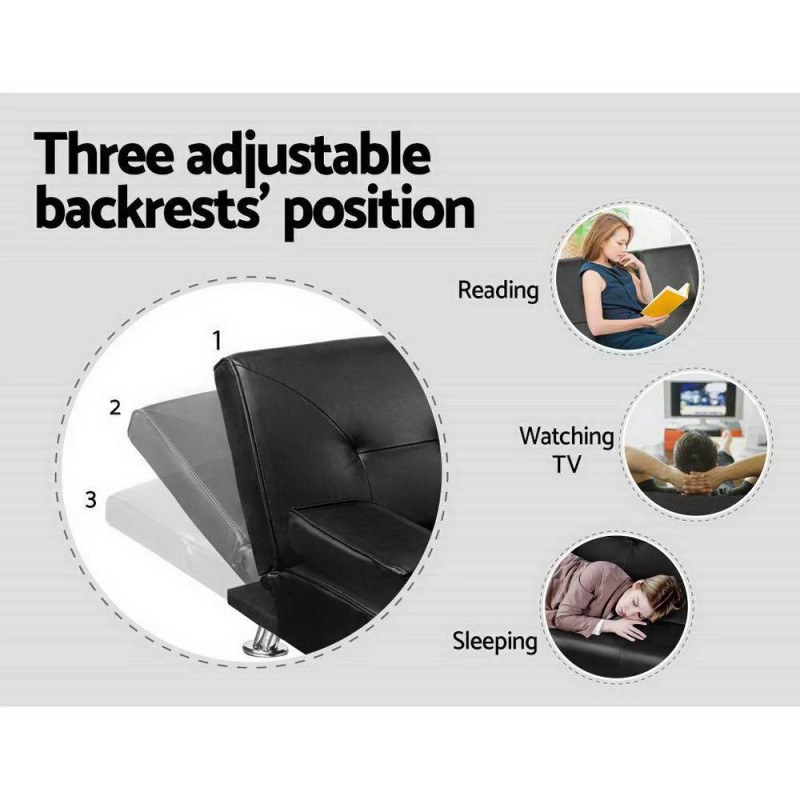 Artiss Sofa Bed 188CM Black PU Leather Artiss Sofa Bed 188CM Black PU Leather