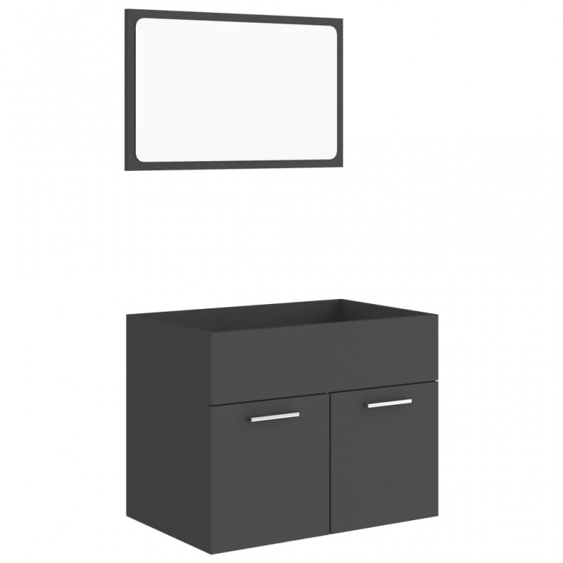 2 Piece Bathroom Furniture Set Grey Engineered Wood 2 Piece Bathroom Furniture Set Grey Engineered Wood