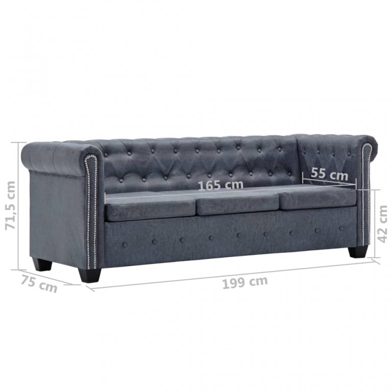 3-Seater Chesterfield Sofa Artificial Suede Leather Grey 3-Seater Chesterfield Sofa Artificial Suede Leather Grey