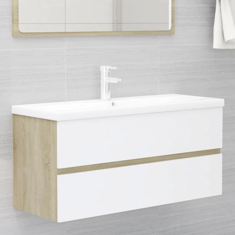Bathroom Furniture Set White and Sonoma Oak Engineered Wood Bathroom Furniture Set White and Sonoma Oak Engineered Wood