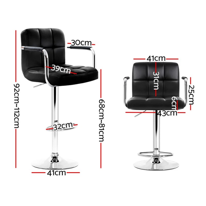 Artiss 4x Bar Stools Leather Gas Lift w/Armrest Black Artiss 4x Bar Stools Leather Gas Lift w/Armrest Black