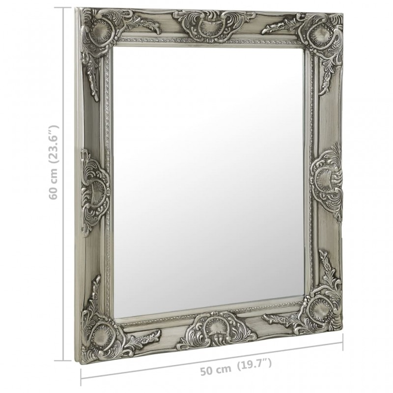 Wall Mirror Baroque Style 50x60 cm Silver Wall Mirror Baroque Style 50x60 cm Silver