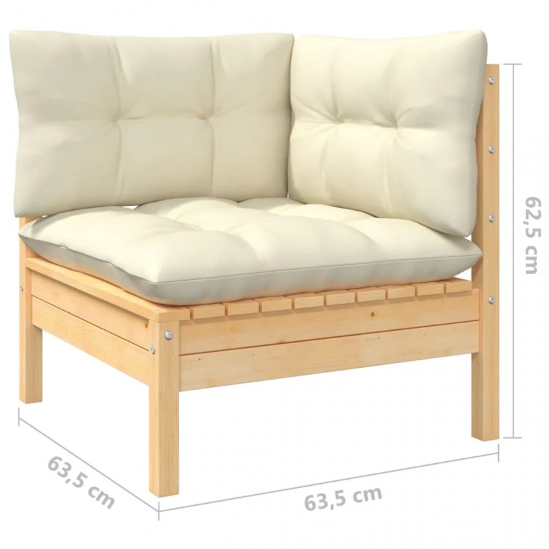 3-Seater Garden Sofa with Cream Cushions Solid Pinewood 3-Seater Garden Sofa with Cream Cushions Solid Pinewood