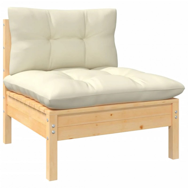 3-Seater Garden Sofa with Cream Cushions Solid Pinewood 3-Seater Garden Sofa with Cream Cushions Solid Pinewood
