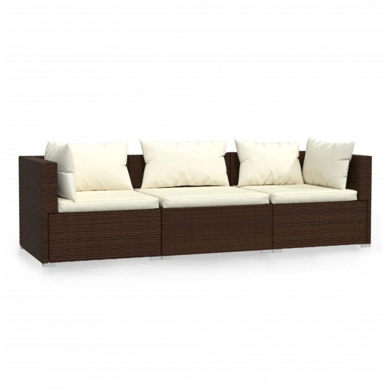 3-Seater Sofa with Cushions Brown Poly Rattan 3-Seater Sofa with Cushions Brown Poly Rattan