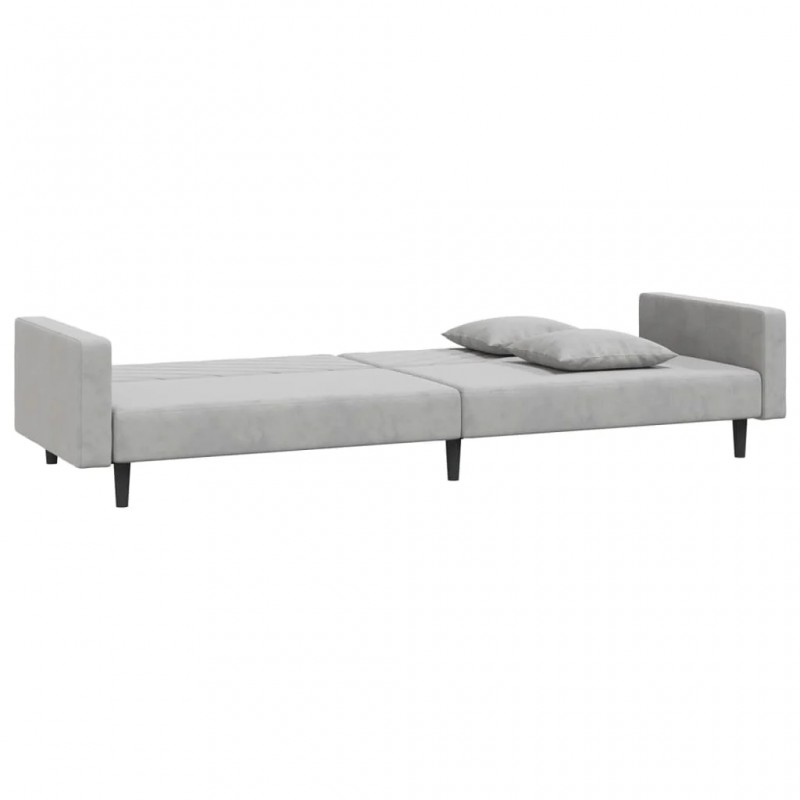 2-Seater Sofa Bed with Two Pillows Light Grey Velvet 2-Seater Sofa Bed with Two Pillows Light Grey Velvet