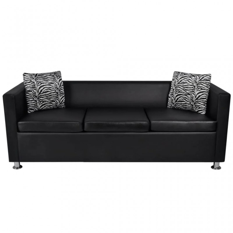 Sofa Set Artificial Leather 3-Seater 2-Seater Armchair Black Sofa Set Artificial Leather 3-Seater 2-Seater Armchair Black