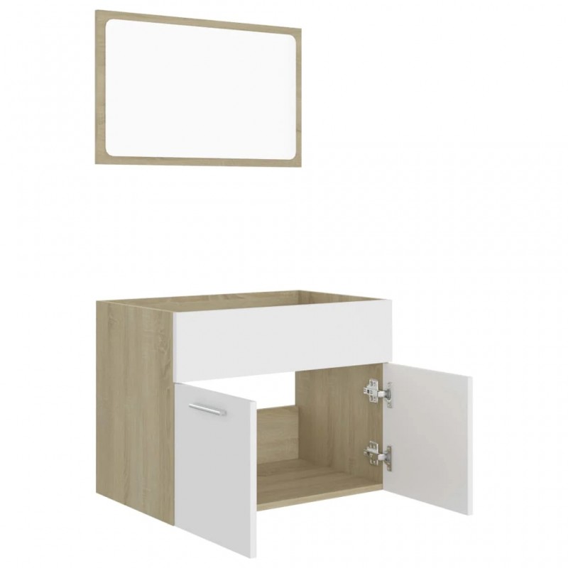 2 Piece Bathroom Furniture Set White and Sonoma Oak Engineered Wood 2 Piece Bathroom Furniture Set White and Sonoma Oak Engineered Wood