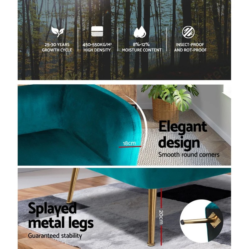 Artiss Armchair Lounge Sofa Arm Chair Accent Chairs Armchairs Couch Velvet Green Artiss Armchair Lounge Sofa Arm Chair Accent Chairs Armchairs Couch Velvet Green