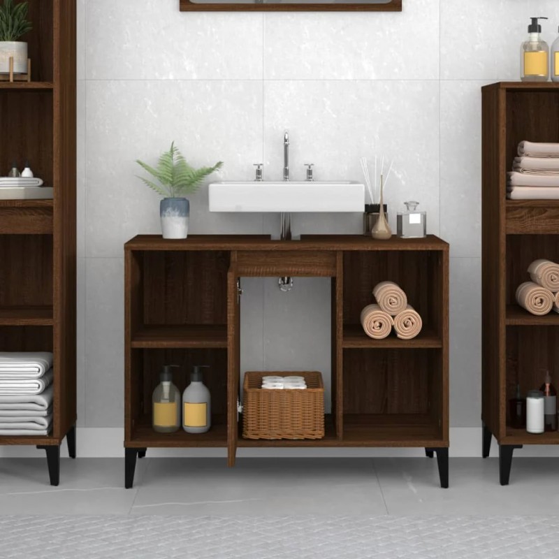 Sink Cabinet Brown Oak 80x33x60 cm Engineered Wood Sink Cabinet Brown Oak 80x33x60 cm Engineered Wood