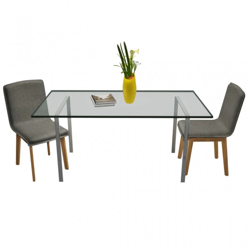 Dining Chairs 2 pcs Light Grey Fabric and Solid Oak Wood Dining Chairs 2 pcs Light Grey Fabric and Solid Oak Wood