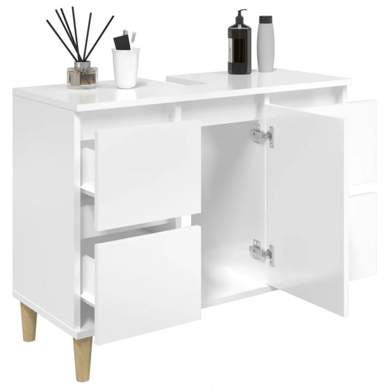Sink Cabinet High Gloss White 80x33x60 cm Engineered Wood Sink Cabinet High Gloss White 80x33x60 cm Engineered Wood