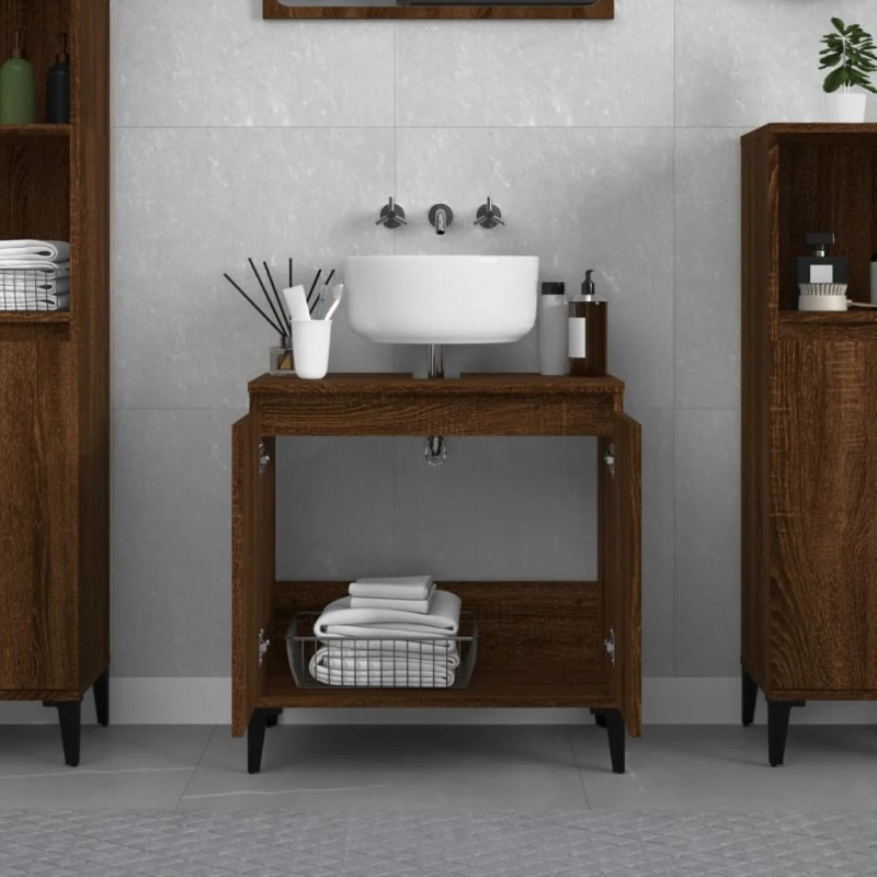 Sink Cabinet Brown Oak 58x33x60 cm Engineered Wood Sink Cabinet Brown Oak 58x33x60 cm Engineered Wood