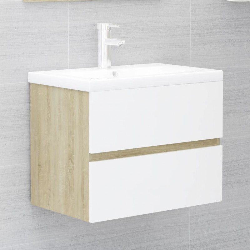 2 Piece Bathroom Furniture Set White and Sonoma Oak Engineered Wood 2 Piece Bathroom Furniture Set White and Sonoma Oak Engineered Wood