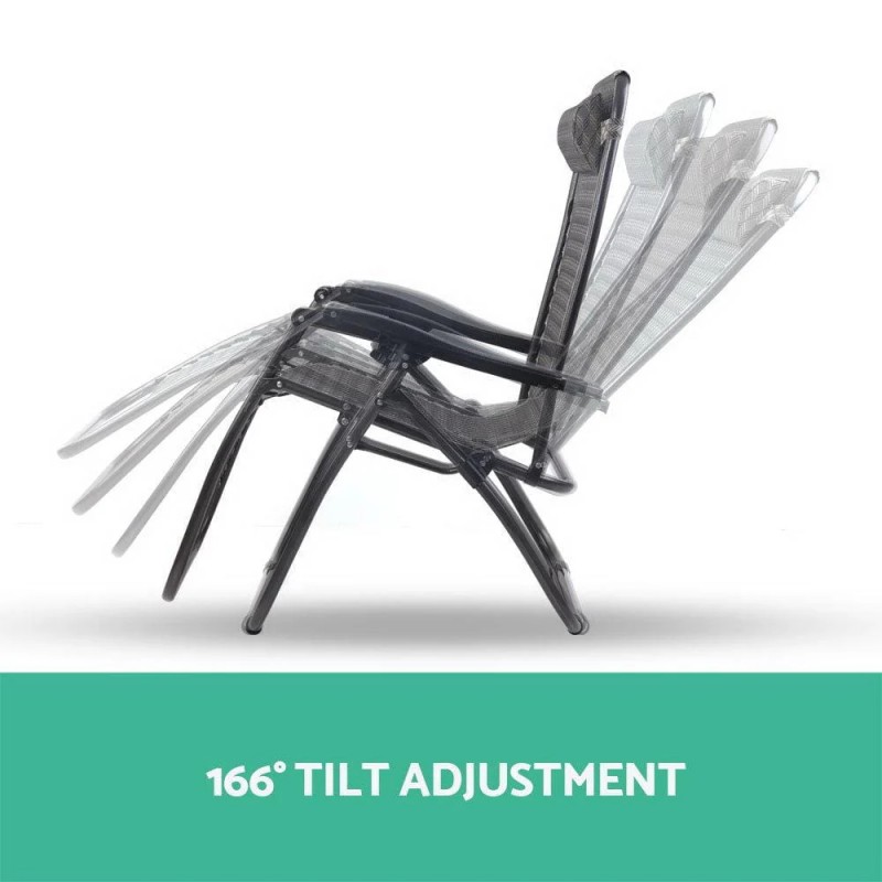 Gardeon 2PC Zero Gravity Chair Folding Outdoor Recliner Adjustable Sun Lounge Camping Grey Gardeon 2PC Zero Gravity Chair Folding Outdoor Recliner Adjustable Sun Lounge Camping Grey