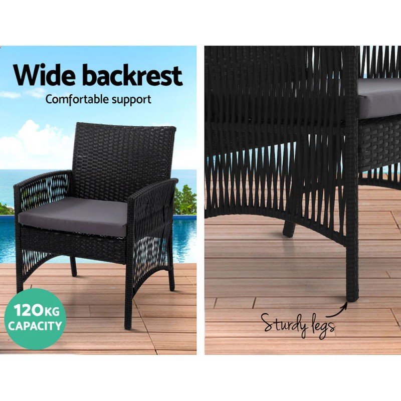 Gardeon 4PCS OutdoorSofa Set with Storage Cover Wicker Harp Chair Table Black Gardeon 4PCS OutdoorSofa Set with Storage Cover Wicker Harp Chair Table Black