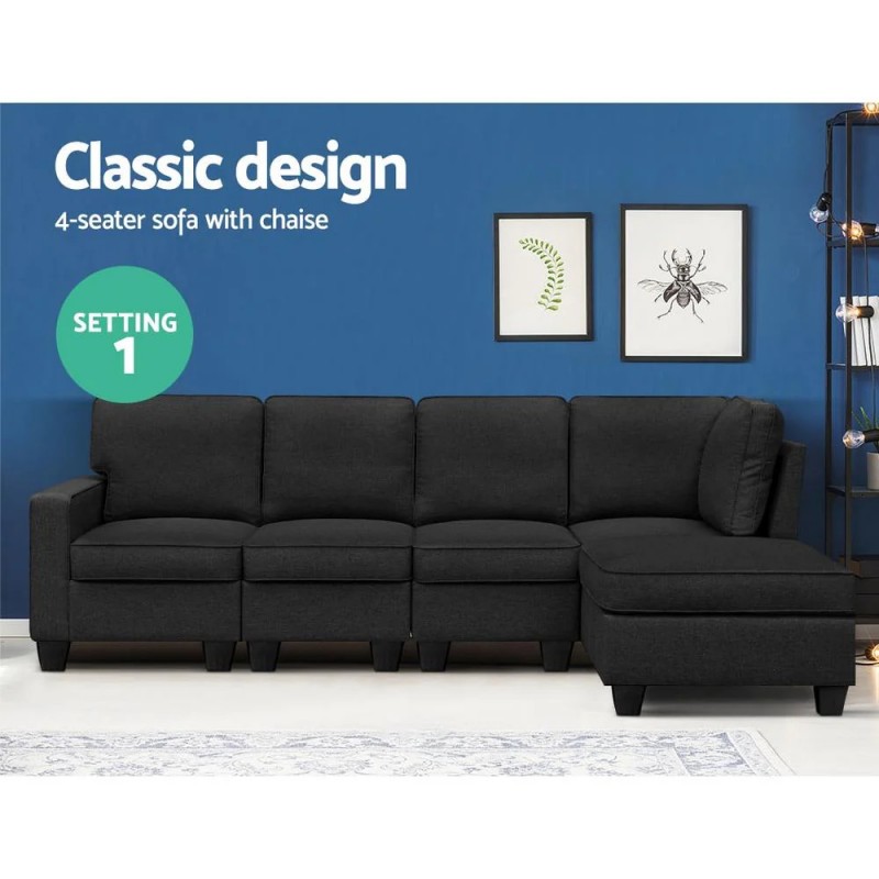 Artiss Modular Sofa Chaise Set 5-seater Dark Grey Artiss Modular Sofa Chaise Set 5-seater Dark Grey