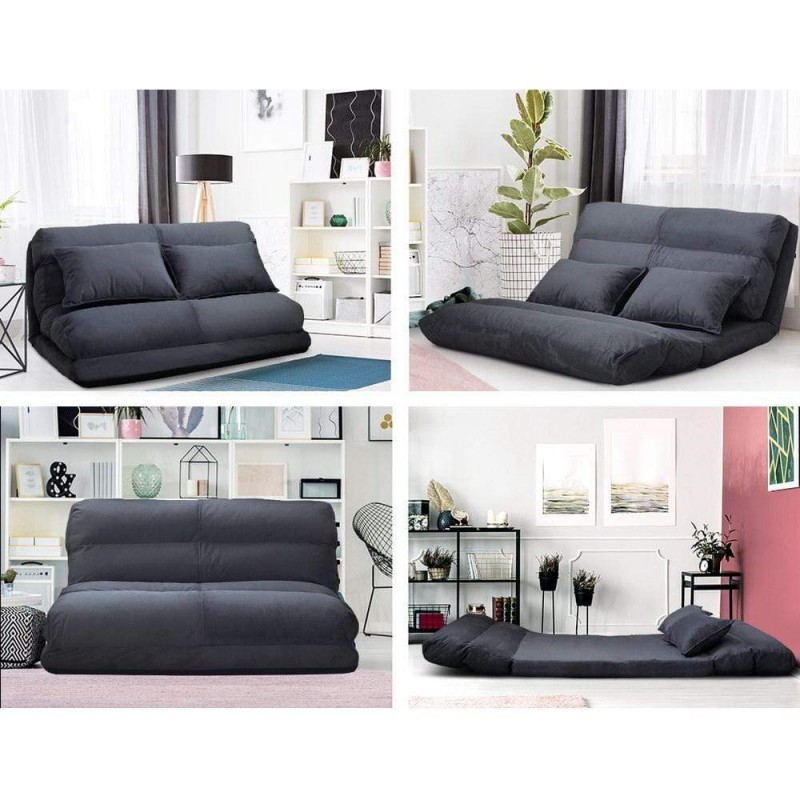 Artiss Floor Lounge Sofa Bed 2-seater Charcoal Suede Artiss Floor Lounge Sofa Bed 2-seater Charcoal Suede