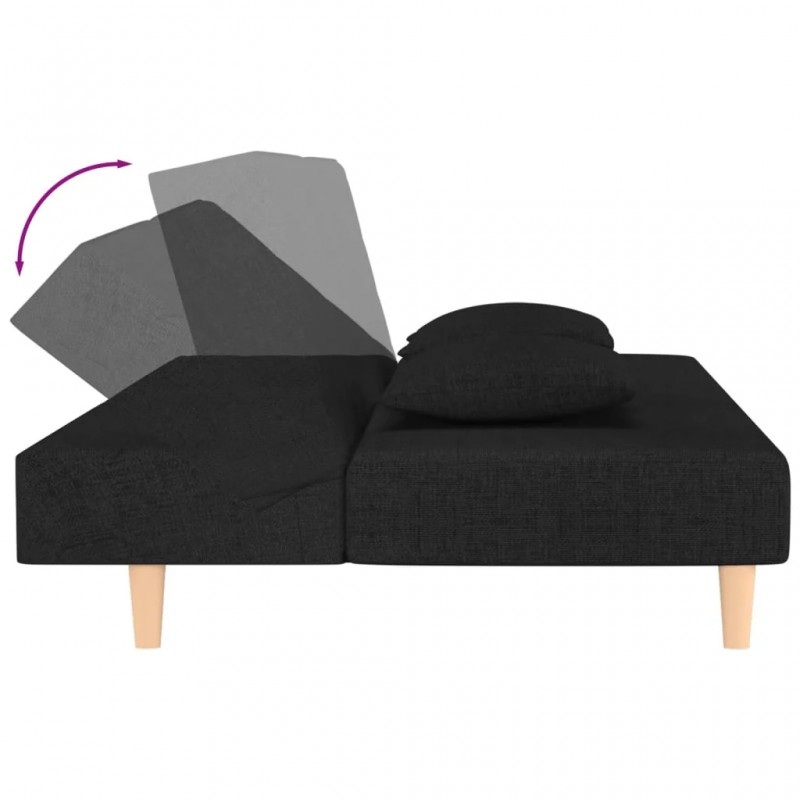 2-Seater Sofa Bed with Two Pillows Black Fabric 2-Seater Sofa Bed with Two Pillows Black Fabric