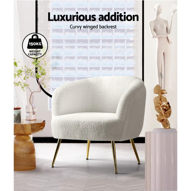 Artiss Armchair Lounge Chair Accent Chairs Armchairs Sherpa Boucle Sofa White Artiss Armchair Lounge Chair Accent Chairs Armchairs Sherpa Boucle Sofa White