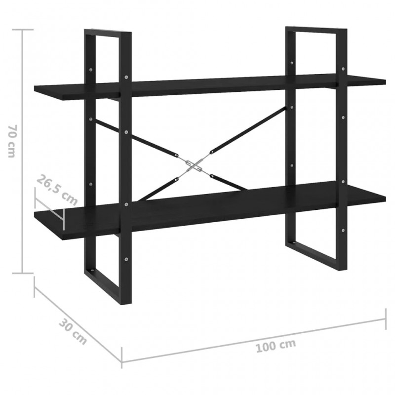 2-Tier Book Cabinet Black 100x30x70 cm Solid Pine Wood