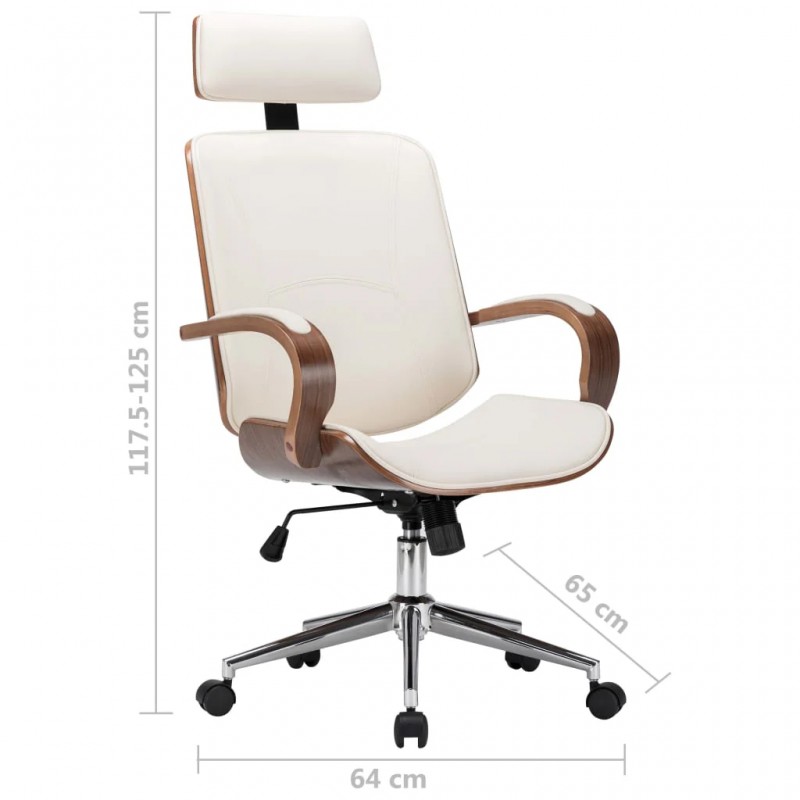 Swivel Office Chair with Headrest Cream Faux Leather and Bentwood Swivel Office Chair with Headrest Cream Faux Leather and Bentwood