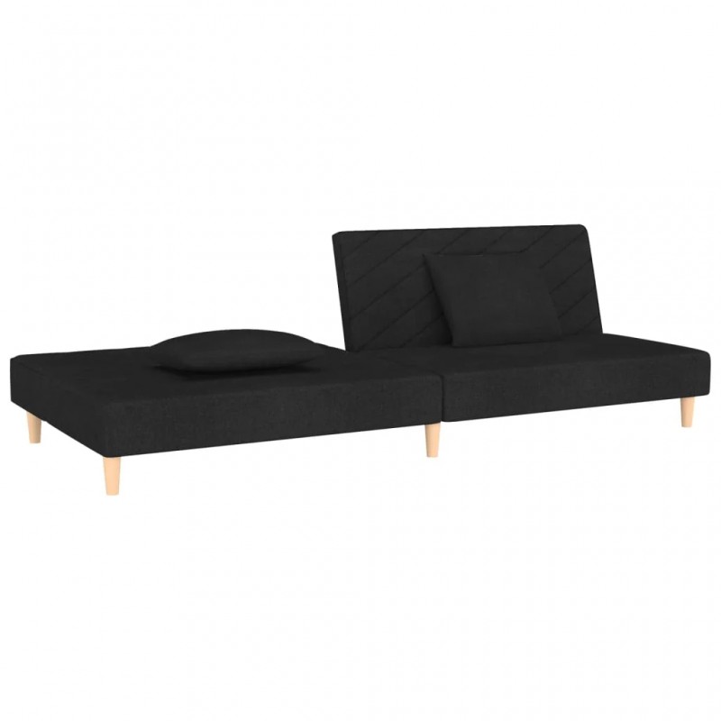 2-Seater Sofa Bed with Two Pillows Black Fabric 2-Seater Sofa Bed with Two Pillows Black Fabric