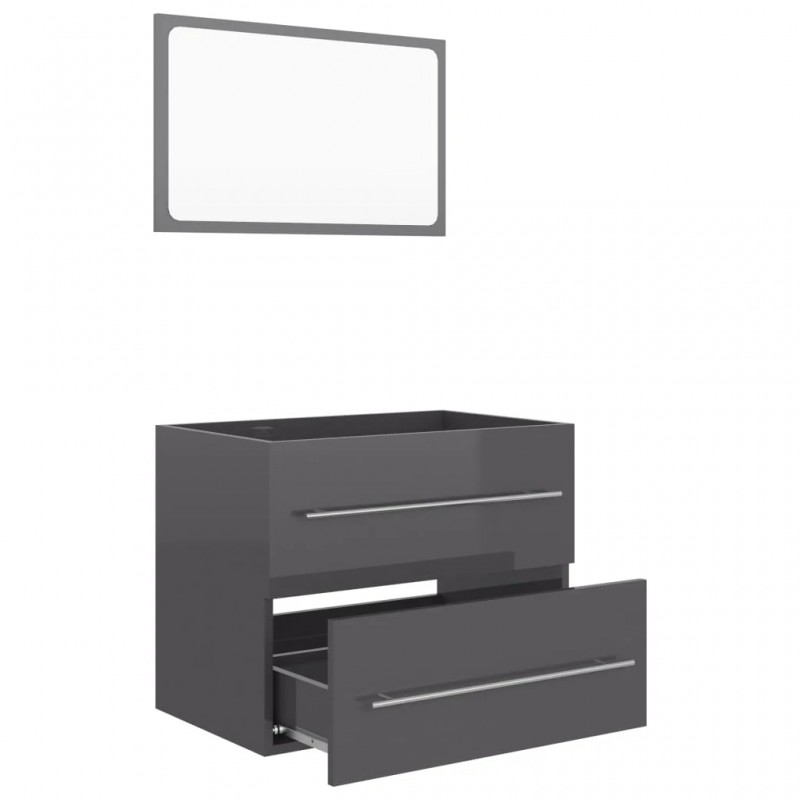 2 Piece Bathroom Furniture Set High Gloss Grey Engineered Wood 2 Piece Bathroom Furniture Set High Gloss Grey Engineered Wood