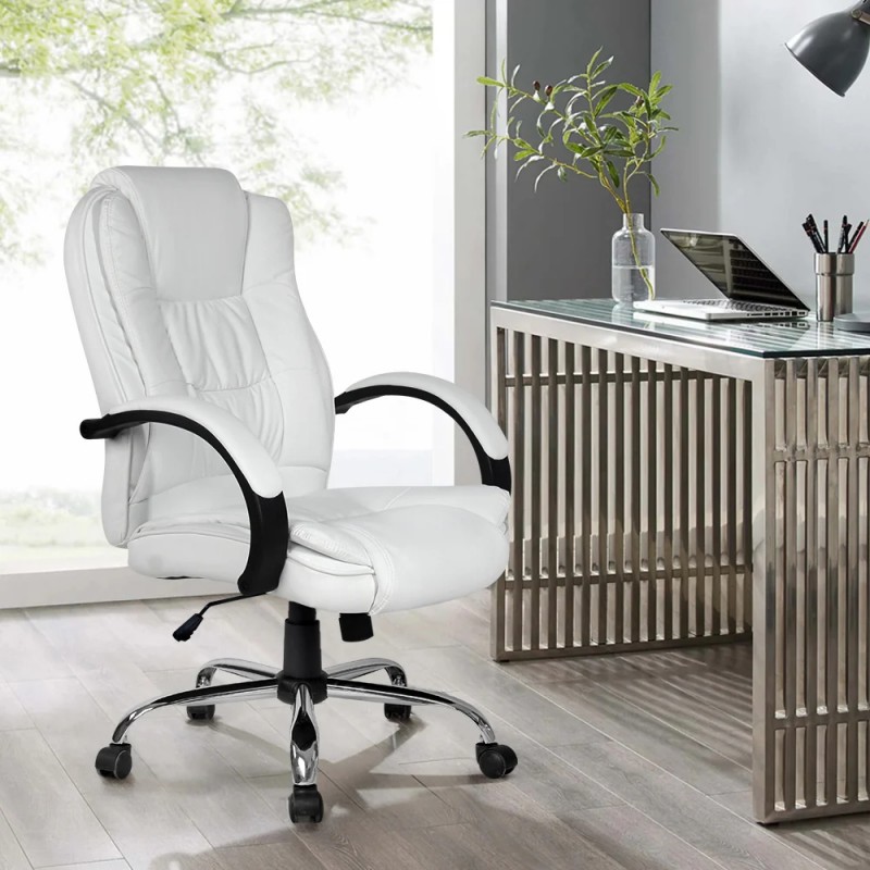 Artiss Executive Office Chair Leather Tilt White Artiss Executive Office Chair Leather Tilt White