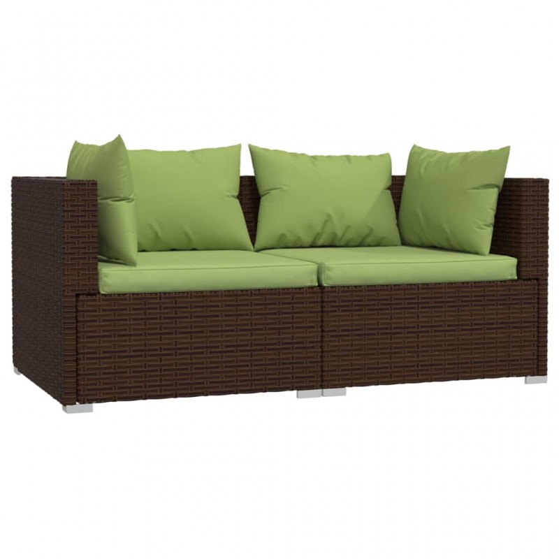 2-Seater Sofa with Cushions Brown Poly Rattan 2-Seater Sofa with Cushions Brown Poly Rattan